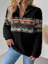 Load image into Gallery viewer, Quarter Zip Geometric Long Sleeve Sweatshirt