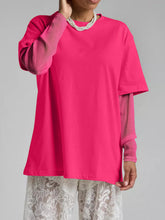 Load image into Gallery viewer, Faux Layered Round Neck Mesh Sleeve Top
