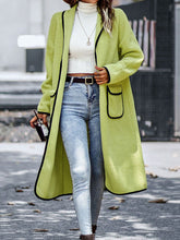 Load image into Gallery viewer, Full Size Contrast Trim Long Sleeve Coat with Pockets