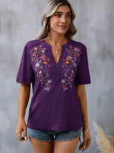 Load image into Gallery viewer, Embroidered Notched Short Sleeve T-Shirt