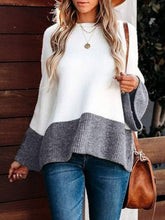 Load image into Gallery viewer, Contrast Round Neck Long Sleeve Sweater