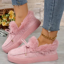 Load image into Gallery viewer, Bow Furry Round Toe Flat Slip-Ons