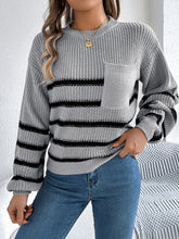 Load image into Gallery viewer, Striped Round Neck Long Sleeve Sweater