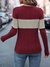 Load image into Gallery viewer, Color Block Round Neck Long Sleeve Top