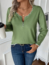 Load image into Gallery viewer, Contrast Trim Quarter Zip Long Sleeve Knit Top