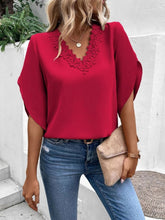 Load image into Gallery viewer, Lace Detail V-Neck Half Sleeve Blouse