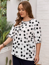 Load image into Gallery viewer, Plus Size Polka Dot Round Neck Half Sleeve Blouse