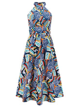 Load image into Gallery viewer, Ruched Printed Halter Neck Sleeveless Dress