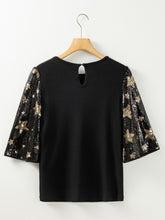 Load image into Gallery viewer, Sequin Round Neck Half Sleeve Blouse