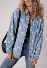Load image into Gallery viewer, Raw Hem Star Collared Neck Denim Top