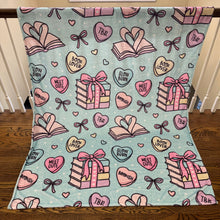 Load image into Gallery viewer, Blanket - Valentine’s Day - Book Hearts Blue - PREORDER