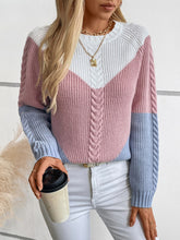 Load image into Gallery viewer, Color Block Round Neck Long Sleeve Sweater