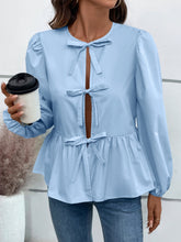 Load image into Gallery viewer, Ivy Lane Peplum Tied Long Sleeve Blouse