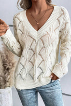 Load image into Gallery viewer, Openwork V-Neck Long Sleeve Sweater