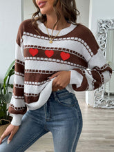 Load image into Gallery viewer, Heart Round Neck Long Sleeve Sweater