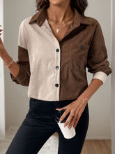 Load image into Gallery viewer, Perfee Pocketed Contrast Collared Neck Long Sleeve Shirt