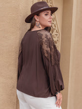 Load image into Gallery viewer, Plus Size Lace Detail Tie Neck Long Sleeve Blouse