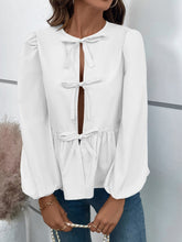 Load image into Gallery viewer, Ivy Lane Peplum Tied Long Sleeve Blouse