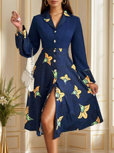 Load image into Gallery viewer, Printed Collared Neck Long Sleeve Dress