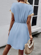 Load image into Gallery viewer, Devine Contrast Trim V-Neck Short Sleeve Mini Dress