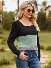 Load image into Gallery viewer, Color Block Square Neck Long Sleeve T-Shirt