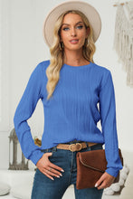 Load image into Gallery viewer, Textured Round Neck Long Sleeve Blouse