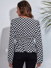 Load image into Gallery viewer, Ruched Printed V-Neck Long Sleeve Blouse