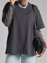 Load image into Gallery viewer, Faux Layered Round Neck Mesh Sleeve Top