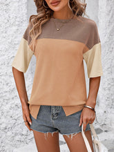 Load image into Gallery viewer, Color Block Round Neck Half Sleeve T-Shirt