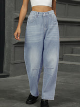 Load image into Gallery viewer, Half Elastic Waist Straight Leg Jeans