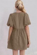Load image into Gallery viewer, Oh Bow Ruched Puff Sleeve Mini Dress
