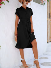 Load image into Gallery viewer, Buttoned Tie Waist Short Sleeve Dress
