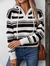 Load image into Gallery viewer, Drawstring Striped Long Sleeve Hooded Sweater