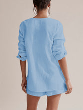 Load image into Gallery viewer, Notched Long Sleeve Top and Shorts Set