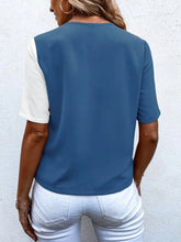 Load image into Gallery viewer, Decorative Button Surplice Short Sleeve Blouse
