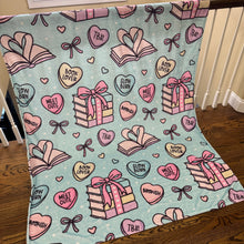 Load image into Gallery viewer, Blanket - Valentine’s Day - Book Hearts Blue - PREORDER