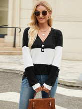 Load image into Gallery viewer, Color Block V-Neck Long Sleeve T-Shirt