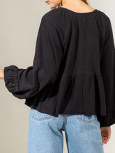 Load image into Gallery viewer, Notched Balloon Sleeve Peplum Blouse