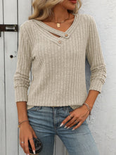Load image into Gallery viewer, Ribbed V-Neck Long Sleeve T-Shirt