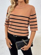 Load image into Gallery viewer, Striped Round Neck Half Sleeve Knit Top