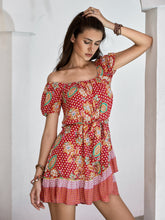 Load image into Gallery viewer, Printed Short Sleeve Tie Waist Mini Dress