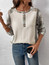 Load image into Gallery viewer, Perfee Plaid Half Button Long Sleeve T-Shirt
