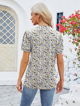 Load image into Gallery viewer, Ruched Printed Notched Short Sleeve Blouse
