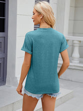 Load image into Gallery viewer, Decorative Button Notched Short Sleeve T-Shirt