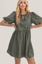 Load image into Gallery viewer, Oh Bow Ruched Puff Sleeve Mini Dress