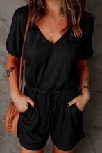 Load image into Gallery viewer, Full Size Drawstring V-Neck Short Sleeve Romper