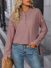 Load image into Gallery viewer, Eyelet Round Neck Long Sleeve Top