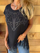 Load image into Gallery viewer, Studded Fringe Round Neck Cap Sleeve T-Shirt