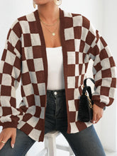 Load image into Gallery viewer, Checkered Open Front Long Sleeve Cardigan