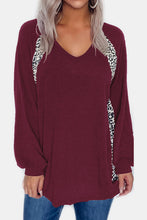 Load image into Gallery viewer, Full Size Leopard V-Neck Long Sleeve T-Shirt